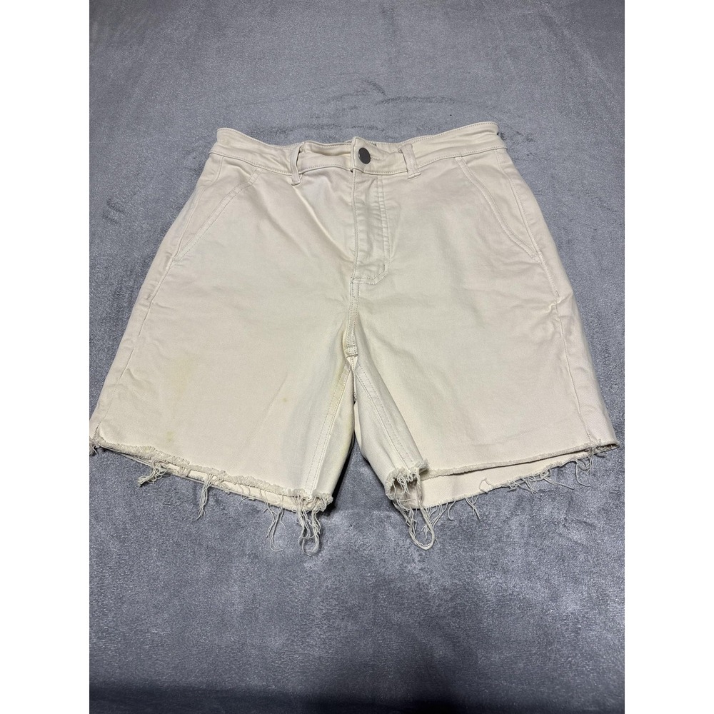 Everlane Shorts Womens 4 Beige Cut-Off Frayed Hem Cropped Straight Short Stained